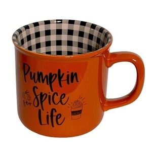 Autumn Pumpkin Spice Mug Harvest Orange Gingham Plaid Check Novelty Quote